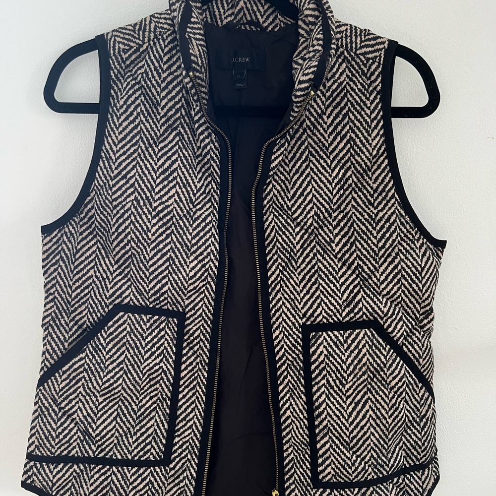 J. Crew Women's Black and White Herringbone Vest